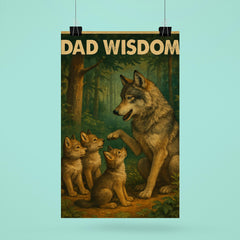 Quote 'dad wisdom' Gray wolf teaching young wolves about the forest Funny father's day Poster poster 6