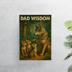 Quote 'dad wisdom' Gray wolf teaching young wolves about the forest Funny father's day Poster poster 7
