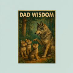 Quote 'dad wisdom' Gray wolf teaching young wolves about the forest Funny father's day Poster poster 8