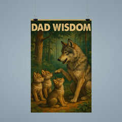 Quote 'dad wisdom' Gray wolf teaching young wolves about the forest Funny father's day Poster poster 9
