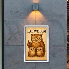 Quote 'dad wisdom' Owl wearing reading glasses giving life advice to owlets Funny father's day Poster poster 2