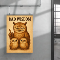 Quote 'dad wisdom' Owl wearing reading glasses giving life advice to owlets Funny father's day Poster poster 4