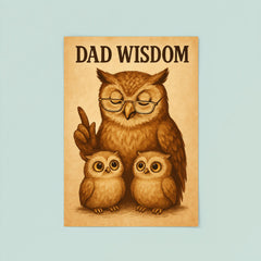 Quote 'dad wisdom' Owl wearing reading glasses giving life advice to owlets Funny father's day Poster poster 8
