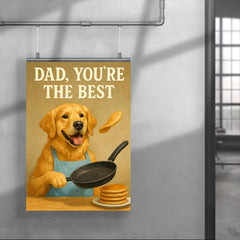 Quote 'dad you're the best' Golden retriever wearing an apron while flipping pancakes Funny father's day Poster poster 4