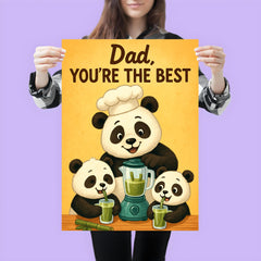 Quote 'dad you're the best' Panda in chef's hat making bamboo smoothies for cubs Funny father's day Poster poster 3