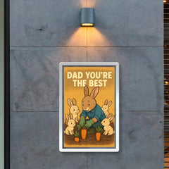 Quote 'dad you're the best' Rabbit in gardening gloves growing carrots with baby rabbits Funny father's day Poster poster 2