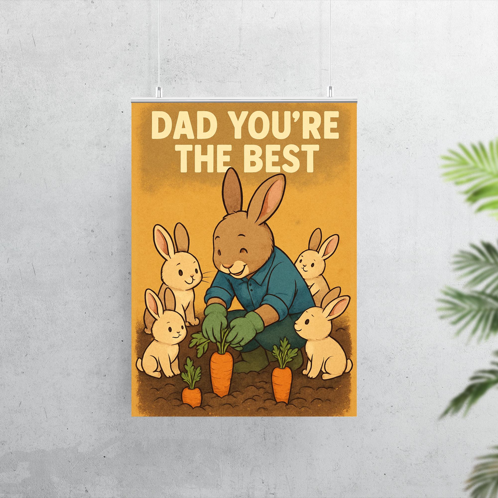 funny gardening gloves Dad You're the Best Rabbit Gardening Gloves Poster Print – Funny Father's Day Wall Art with Carrot Growing Bunny and Baby Rabbits Gift