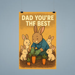 Quote 'dad you're the best' Rabbit in gardening gloves growing carrots with baby rabbits Funny father's day Poster poster 9