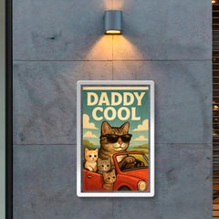 Quote 'daddy cool' Cat in sunglasses driving a convertible with kittens Funny father's day Poster poster 2
