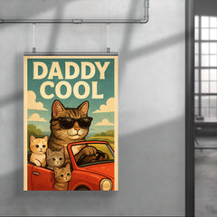 Quote 'daddy cool' Cat in sunglasses driving a convertible with kittens Funny father's day Poster poster 4