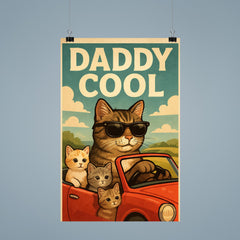 Quote 'daddy cool' Cat in sunglasses driving a convertible with kittens Funny father's day Poster poster 9