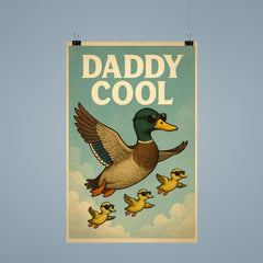 Quote 'daddy cool' Duck wearing aviators flying in formation with ducklings Funny father's day Poster poster 9