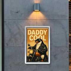 Quote 'daddy cool' Penguin in leather jacket riding a motorcycle Funny father's day Poster poster 2