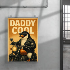 Quote 'daddy cool' Penguin in leather jacket riding a motorcycle Funny father's day Poster poster 4