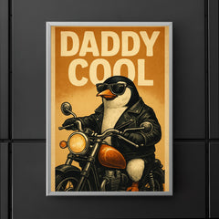 Quote 'daddy cool' Penguin in leather jacket riding a motorcycle Funny father's day Poster poster 5