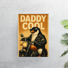 Quote 'daddy cool' Penguin in leather jacket riding a motorcycle Funny father's day Poster poster 7