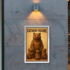 Quote 'father figure' Carved wooden bear with cubs gathered around in reverence Funny father's day Poster poster 2