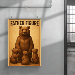 Quote 'father figure' Carved wooden bear with cubs gathered around in reverence Funny father's day Poster poster 4