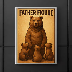 Quote 'father figure' Carved wooden bear with cubs gathered around in reverence Funny father's day Poster poster 5