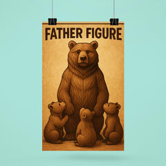 Quote 'father figure' Carved wooden bear with cubs gathered around in reverence Funny father's day Poster poster 6