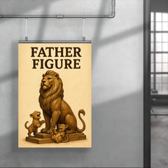 Quote 'father figure' Statue of a majestic lion posing heroically while cubs play at his feet Funny father's day Poster poster 4