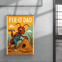 Quote 'fix it dad' Ant wearing tiny overalls constructing an anthill Funny father's day Poster poster 4