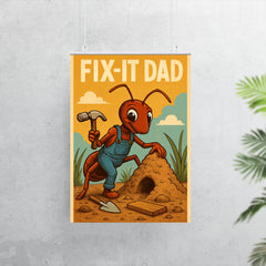 Quote 'fix it dad' Ant wearing tiny overalls constructing an anthill Funny father's day Poster poster 7