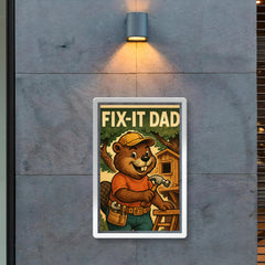 Quote 'fix it dad' Beaver wearing a tool belt building a treehouse Funny father's day Poster poster 2