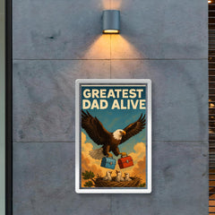 Quote 'greatest dad alive' Eagle soaring while carrying lunch boxes for baby eagles Funny father's day Poster poster 2