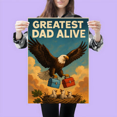 Quote 'greatest dad alive' Eagle soaring while carrying lunch boxes for baby eagles Funny father's day Poster poster 3