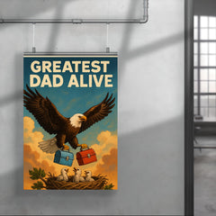 Quote 'greatest dad alive' Eagle soaring while carrying lunch boxes for baby eagles Funny father's day Poster poster 4