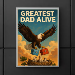 Quote 'greatest dad alive' Eagle soaring while carrying lunch boxes for baby eagles Funny father's day Poster poster 5