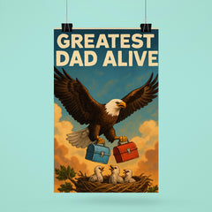Quote 'greatest dad alive' Eagle soaring while carrying lunch boxes for baby eagles Funny father's day Poster poster 6
