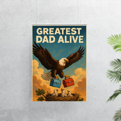 Quote 'greatest dad alive' Eagle soaring while carrying lunch boxes for baby eagles Funny father's day Poster poster 7
