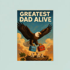 Quote 'greatest dad alive' Eagle soaring while carrying lunch boxes for baby eagles Funny father's day Poster poster 8