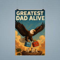Quote 'greatest dad alive' Eagle soaring while carrying lunch boxes for baby eagles Funny father's day Poster poster 9