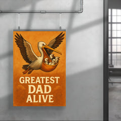 Quote 'greatest dad alive' Pelican flying with baby pelicans safely in his pouch Funny father's day Poster poster 4