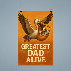 Quote 'greatest dad alive' Pelican flying with baby pelicans safely in his pouch Funny father's day Poster poster 9