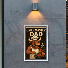 Quote 'grill master dad' Bull wearing a chef's hat and apron flipping steaks Funny father's day Poster poster 2