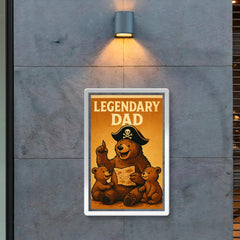Quote 'legendary dad' Bear with a pirate hat sharing adventure tales with cubs Funny father's day Poster poster 2