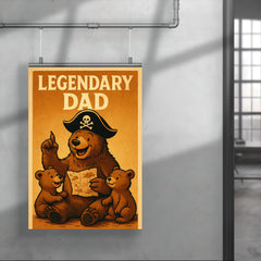 Quote 'legendary dad' Bear with a pirate hat sharing adventure tales with cubs Funny father's day Poster poster 4