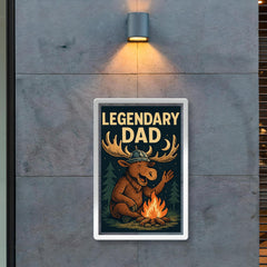 Quote 'legendary dad' Moose with a Viking helmet telling campfire stories Funny father's day Poster poster 2