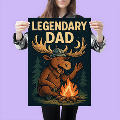 Quote 'legendary dad' Moose with a Viking helmet telling campfire stories Funny father's day Poster poster 3