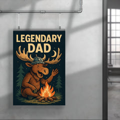 Quote 'legendary dad' Moose with a Viking helmet telling campfire stories Funny father's day Poster poster 4