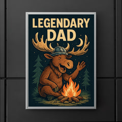Quote 'legendary dad' Moose with a Viking helmet telling campfire stories Funny father's day Poster poster 5