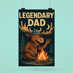 Quote 'legendary dad' Moose with a Viking helmet telling campfire stories Funny father's day Poster poster 6