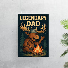 Quote 'legendary dad' Moose with a Viking helmet telling campfire stories Funny father's day Poster poster 7