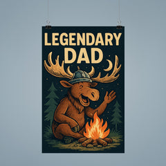 Quote 'legendary dad' Moose with a Viking helmet telling campfire stories Funny father's day Poster poster 9