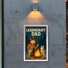 Quote 'legendary dad' Wolf dressed as a cowboy teaching pups around a campfire Funny father's day Poster poster 2