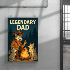 Quote 'legendary dad' Wolf dressed as a cowboy teaching pups around a campfire Funny father's day Poster poster 4
